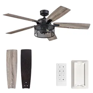Honeywell Carnegie Ceiling Fan, Quiet Motor and Remote Control, 52", Matte Black
