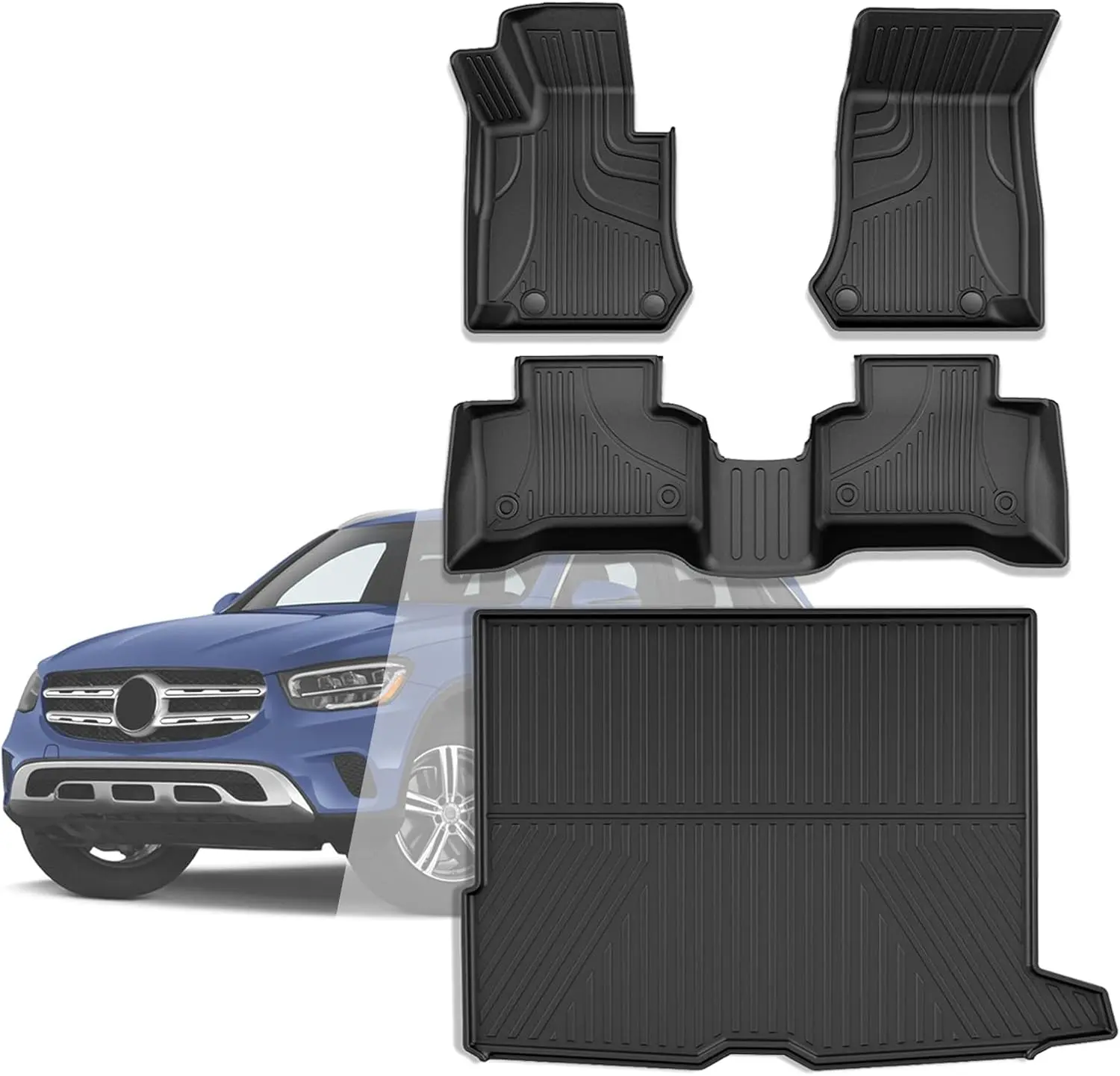 AOMSAZTO Custom Fit 4Pcs All-Weather Waterproof TPE Rubber Floor Mats & Cargo Liner Full Set - Easy Install, Stain Proof, Vehicle Protection for 2016-2022 Non-Coupe GLC250, GLC300, GLC300e, GLC43 AMG, GLC63 AMG , Mat Flo, 3D Laser Scanning Technology, Pre