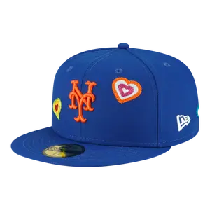 New Era 59Fifty New York Mets Chain Stitch Heart Fitted Hat Pink Undervisor Blue