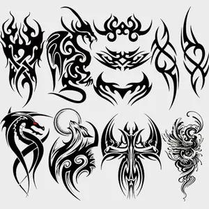 Large Tribal Totem Temporary Tattoo Stickers, Waterproof Removable Body Art Tattoos, Unisex Large Size, Pack of 8