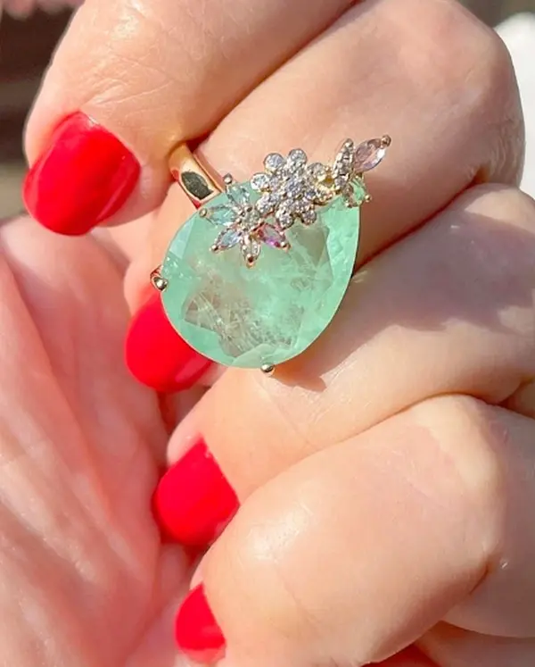 Colombian Emerald Garden Teardrop Ring