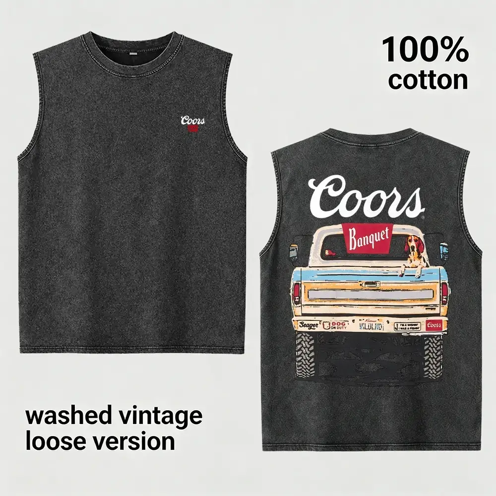 Men's Vintage Washed Pickup Truck Graphic Tank Top, 100% Cotton Oversized Sleeveless Muscle Tee, Retro Western Country Streetwear, Farm-Inspired Gift for Him