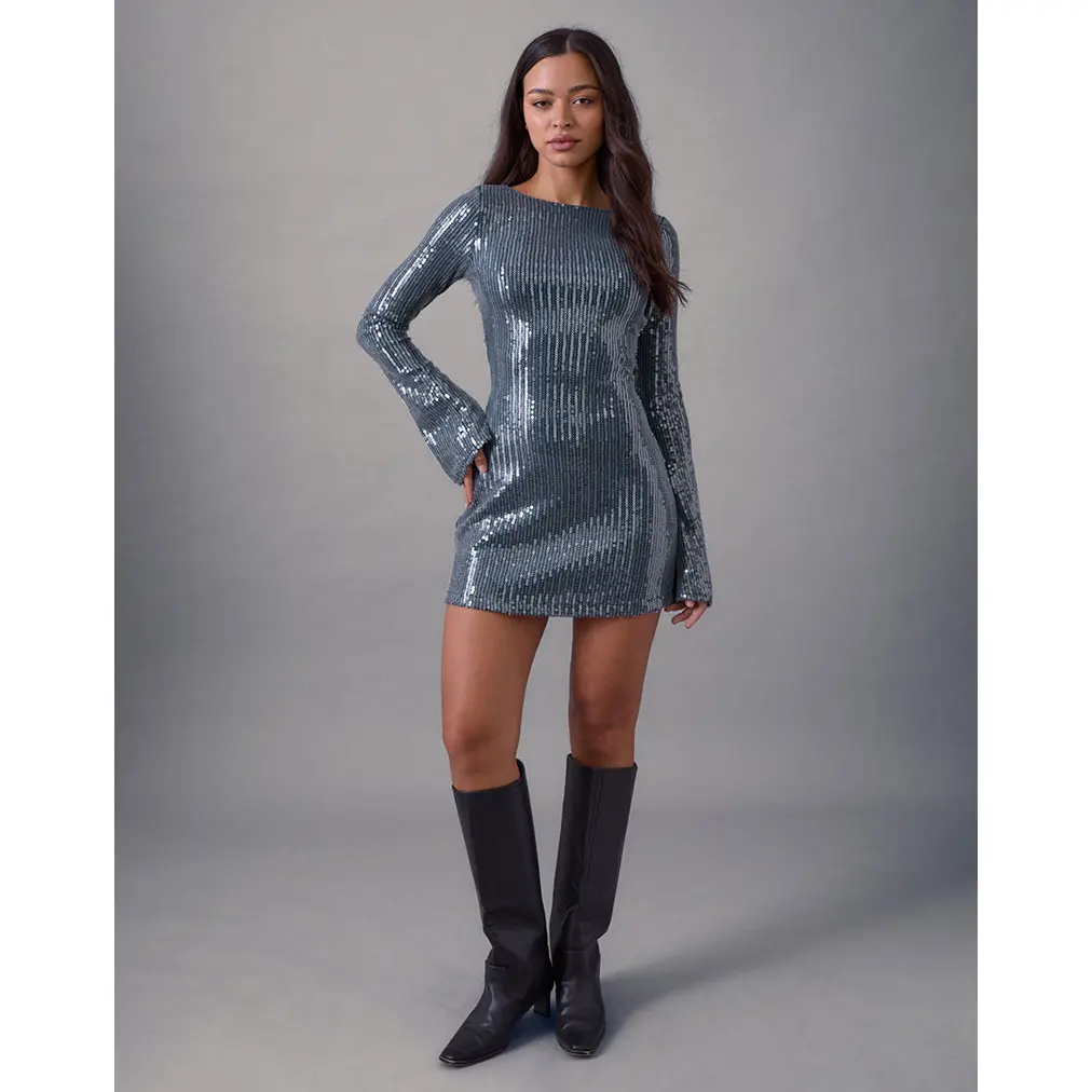 Kimberly Mini Dress in Sequin Dark Teal