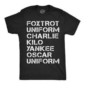Mens Funny T Shirts Foxtrot Uniform Charlie Kilo Yankee Oscar Uniform Sarcastic Graphic Novelty Tee for Men Mens Funny T Shirts Cool Vintage Fashion T-Shirt Gift Classic Menswear Funny Sarcastic Short Sleeve Black -