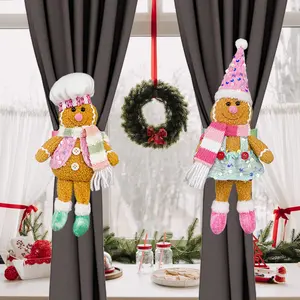 Vintage Christmas Gingerbread Man Curtain Decor, Christmas Ornaments, Durable Polyester Fiber Holiday Decoration, Fun New Design for Home Party Shop Display