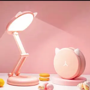 Cute Desk Lamp Pink Lamp Kawaii Desk Accessories, 8 Brightness Cute Lamp Cat Lamp Kawaii Accessories, Foldable & Portable Pink Cute Desk Accessories