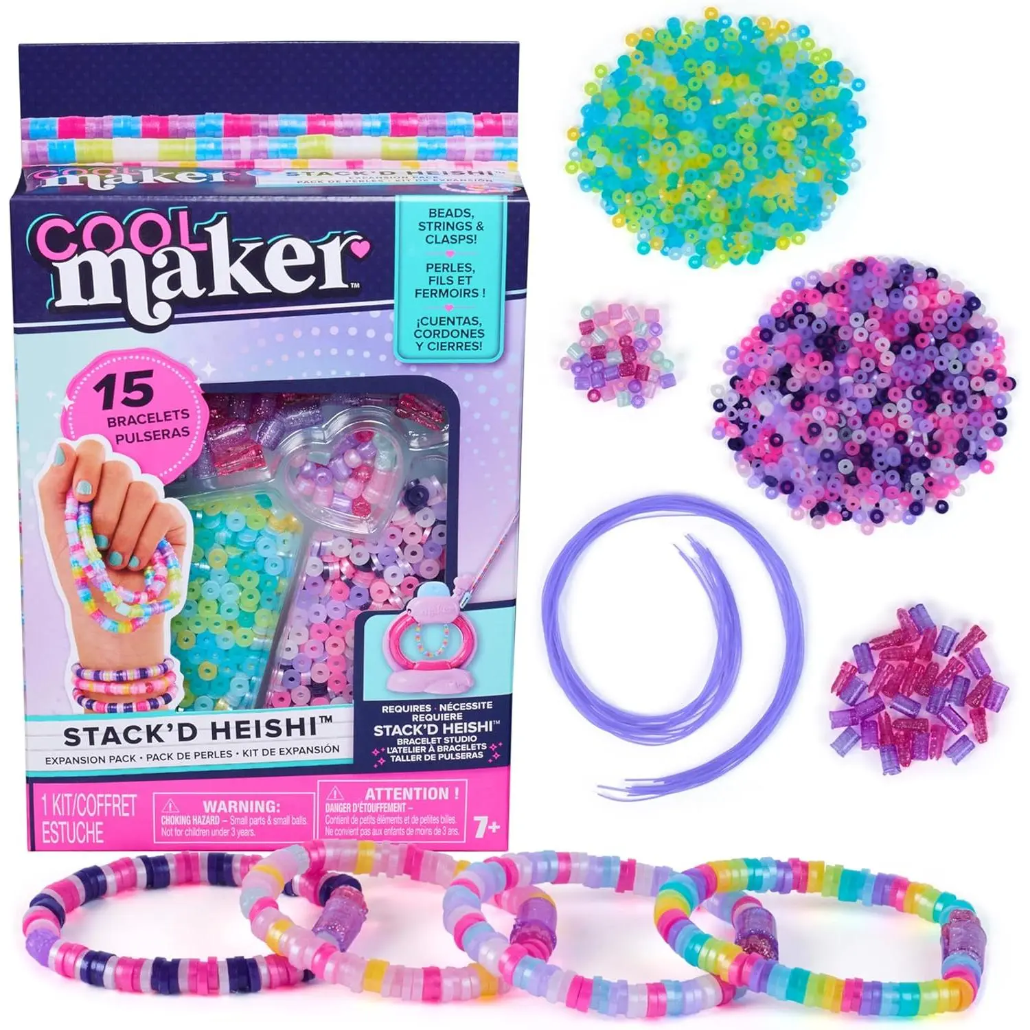 Cool Maker, Stack’d Heishi Expansion Pack Bead Kit, Bracelet Making Kit with Over 1300 Beads for Bracelets, Makes 15, Arts and Crafts Kids Toys for Girls Ages 7 and up