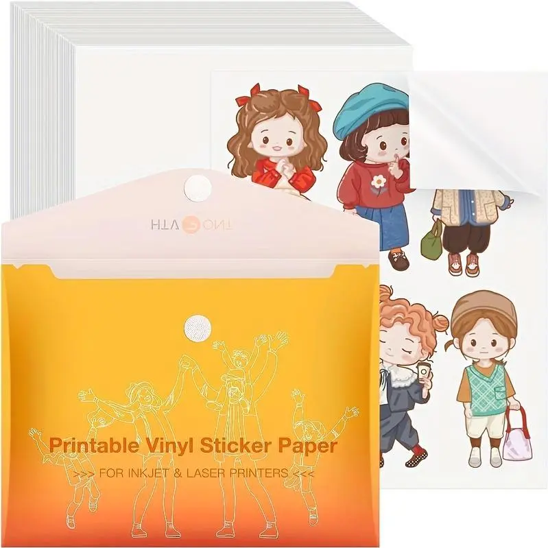100 Sheets HTVRONT Printable Vinyl Sticker Paper - Glossy/Matte Waterproof, Fast-Drying & Jam-Free Inkjet Printer Compatible, -Curl Self-Sealing OPP Bag & -Like Backing for DIY Crafts, Decals, Laminating (Compatible with Laser Printers