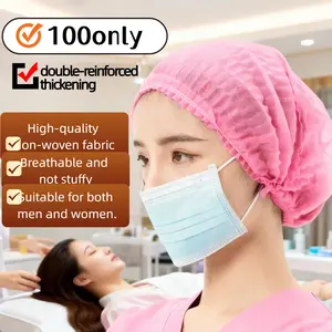 100pcs Disposable Hats Head Cover Food Hat Chef Work Cap Mesh Dustproof Non-Woven Breathable Strip Caps for Kitchen Workshop