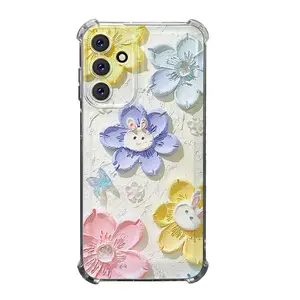 Colorful Retro Oil Painting case with Flower Pattern Cute Phone Case Anti-drop Cellphone Protective Case Soft Transparent Shockproof Mobile Phone Cover For SAMSUNG GALAXY A14 A15 A16 A25 A26 A34 A35 A36 A53 A54 A55 A56 4G 5G Gift Ideas