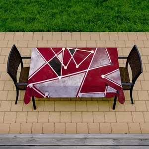 360 stand Rectangular Tablecloth - 58x102in Contemporary Modern Office Design with White Triangles on Red, Soft Textile for Household Kitchen Soft Furnishings, Patio Dining Table, Rectangle Tablecloth