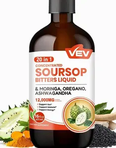 VEV Soursop Bitters Liquid, Graviola Extract Sugar-Free Formula, 20 IN 1, with Black Seed, Moringa & Oregano, Digestive Health & Immune Function, Stress Relief, Sleep Support, Vegan -16 oz