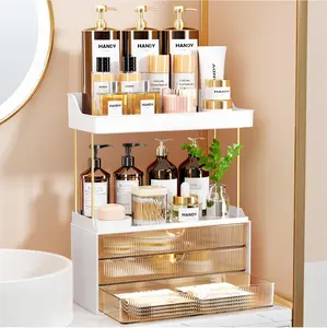 3 Drawers 2 Tier Makeup Organizer - Bathroom Counter Organizer, Versatile Perfume Organizer, Exquisite Vanity Organizer, Large Skincare Organizers, Amber