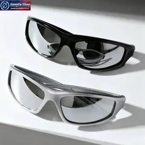Men's 2-Pack Y2K Wrap-Around UV400 Sunglasses - Lightweight Futuristic Cyberpunk Sport Eyewear for Raves, Outdoor Use