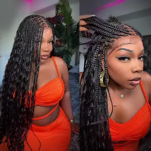 SuperNova 36 Inches Full Lace Premium Synthetic Fiber Bohemian Box Braided Wigs Knotless Glueless Boho #Summervibes