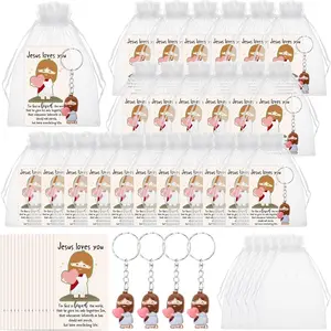 10 Sets Christmas Mini Jesus Figures Bulk Pocket Jesus Prayer Keychains Christian Cards for Women Men Religious God Gifts
