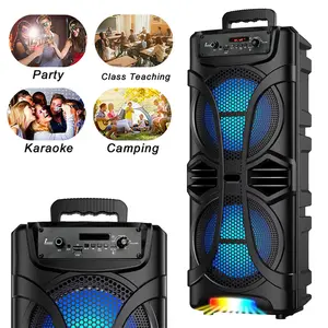 Dual 8” Portable Rechargeable Bluetooth Speaker With Built-in LED lights Wireless Party Speaker Stereo Soundbox Audio