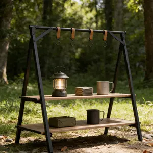 Aluminum Alloy Double-layer Storage Rack, Triangular Hanging Rack, Includes Storage Bag, Portable Camping Storage Rack, Patio Balcony Storage Rack, Outdoor Barbecue Hanging Rack, Hooks Included, Utility Racks