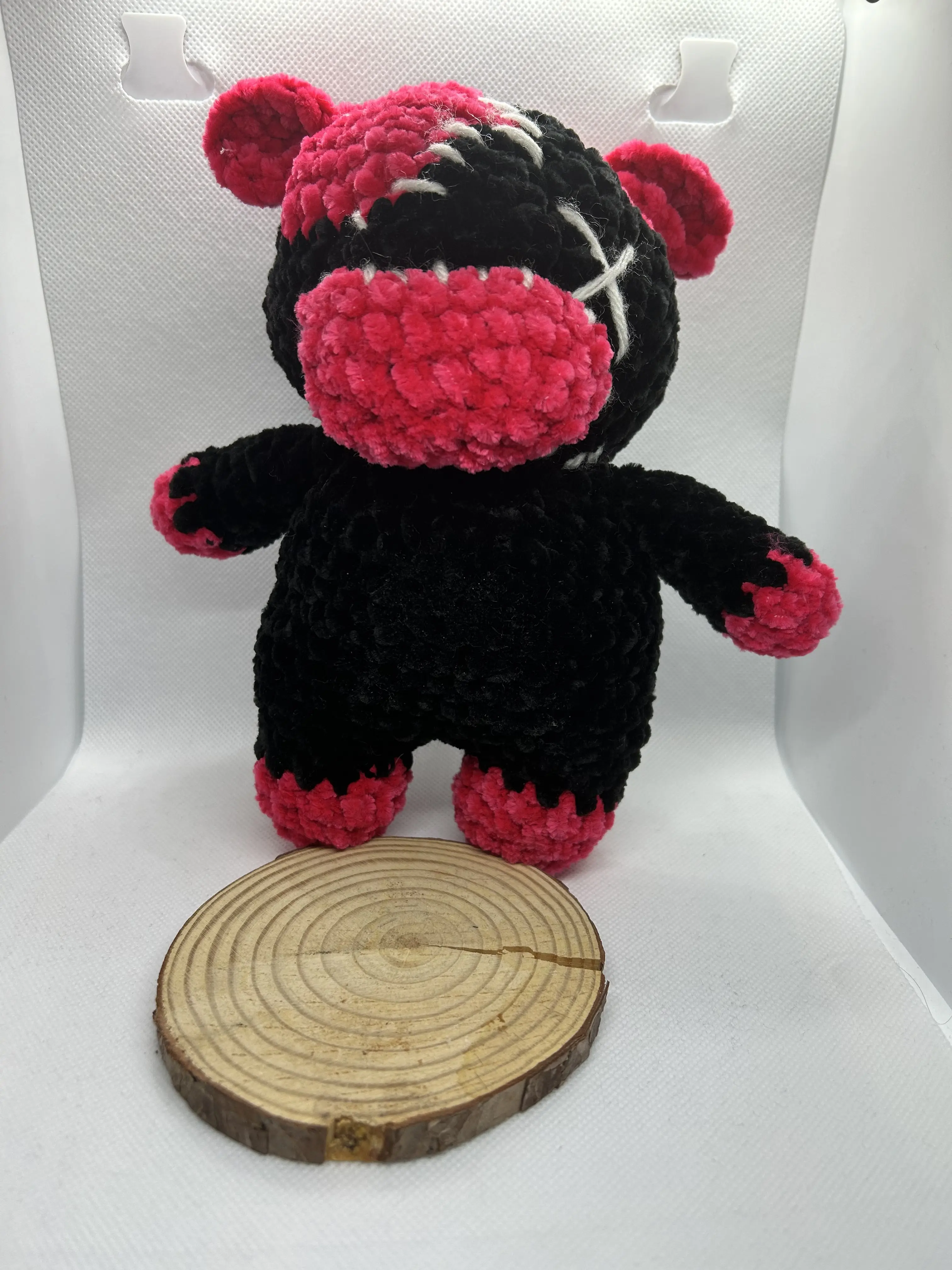 Gothic Cow- black and red sewn gothic plushie