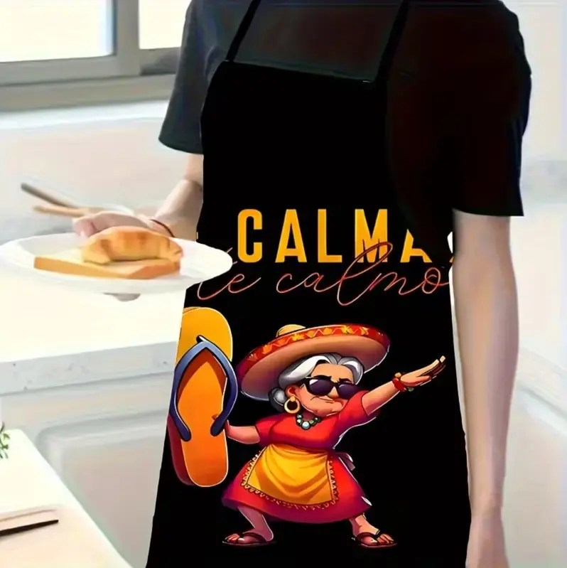 1pc Fun Cartoon Character Apron with Phrases & Sayings for Cooking Baking Cleaning Gardening Playful Patterns for Home Activities Housework Attire Kitchen Utensils