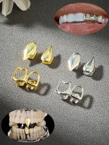 18K Gold Plated Vampire Fake Teeth, Open-Mouth Hip Hop Grillz, Unisex For Rap Singers