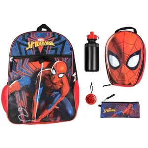Marvel Spider-Man Backpack Kids 16" 5PC Water Bottle School Combo Set