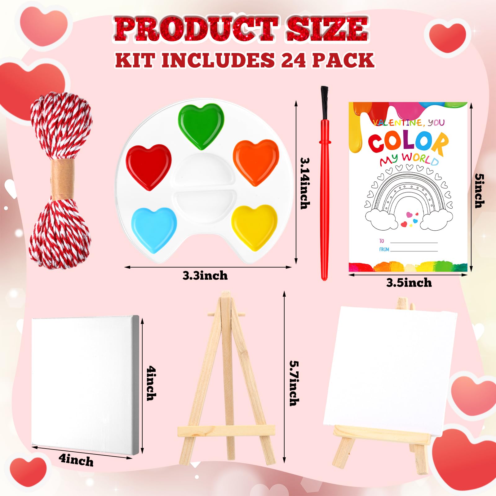 18/36 Pcs Mini Watercolor Paint Sets Valentines Day Gifts Bulk for Kids Valentines Cards Include watercolor Paint and Canvas Panel with Wooden Easel Brush Kit for School Classroom teacher students Holiday Gifts