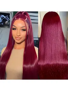 Wear and Go Glueless Wigs Human Hair Pre Plucked Pre Cut Wine Red Colored 5x5 HD Lace Closure Human Hair Upgraded No Glue Straight 99J Burgundy Wigs for Women