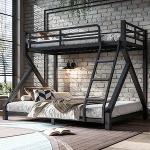 Twin Over Full Bunk Bed Frame with Noise Reduced Design, Heavy Buty Bunk Bed Twin over Full, Metal Bunk Beds with Ladder & Full-Length Guardrail, Low Profile Bunk Bed for Kids,Teens,Adults, No Box Spring Needed, Noise-Free, Easy Assembly,Black