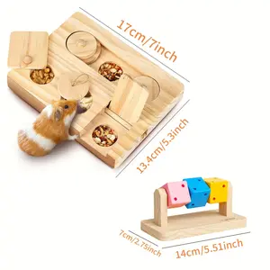 Interactive Wooden Foraging Puzzle Toys for Small Animals, Mice Applicable, 2 PCS Set - Enrichment Treat Dispenser, Natural Wood Hide & Seek Activity for Guinea Pigs, Rabbits, Chinchillas, Rats, and Gerbils