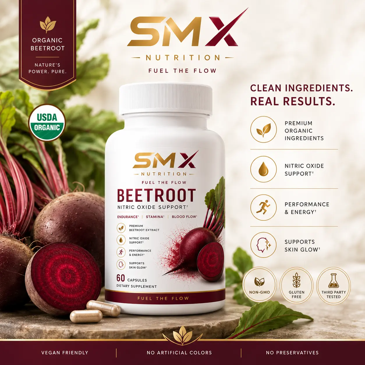 SMX Nutrition Organic Beetroot Capsules (1300mg) | Skin Glow, Hair Growth & Anti-Ageing | Blood Flow, Energy & Heart Health | Natural Supplement for Men & Women