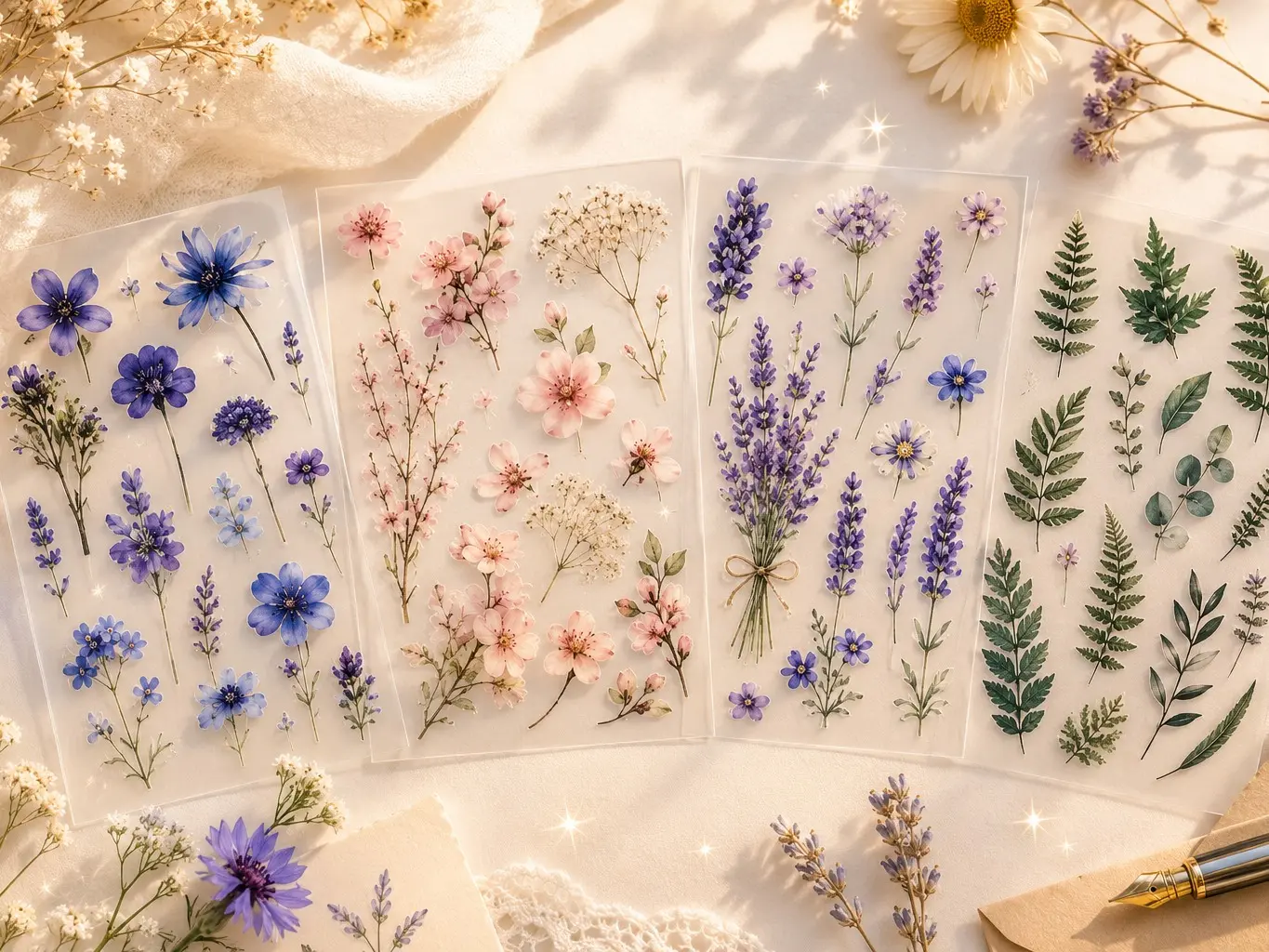 Transparent PET Botanical Stickers | Floral, Fern, Journaling, Scrapbooking Supplies