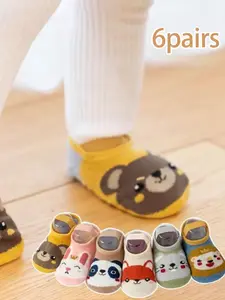 6 Pairs Kids Socks, Baby Toddler Non-Slip Indoor Floor Socks, Cartoon Animal Design, Unisex Children Anti-Skid Socks for Boys & Girls, Fun Animal Patterns, Socks Set