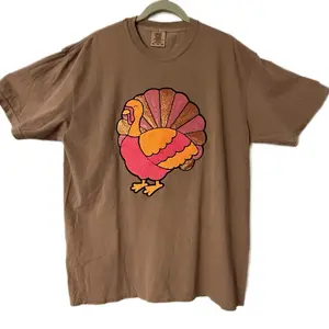 Sequin Pink and Orange Tail Turkey Thanksgiving Tshirt in CC Espresso for Festive Season