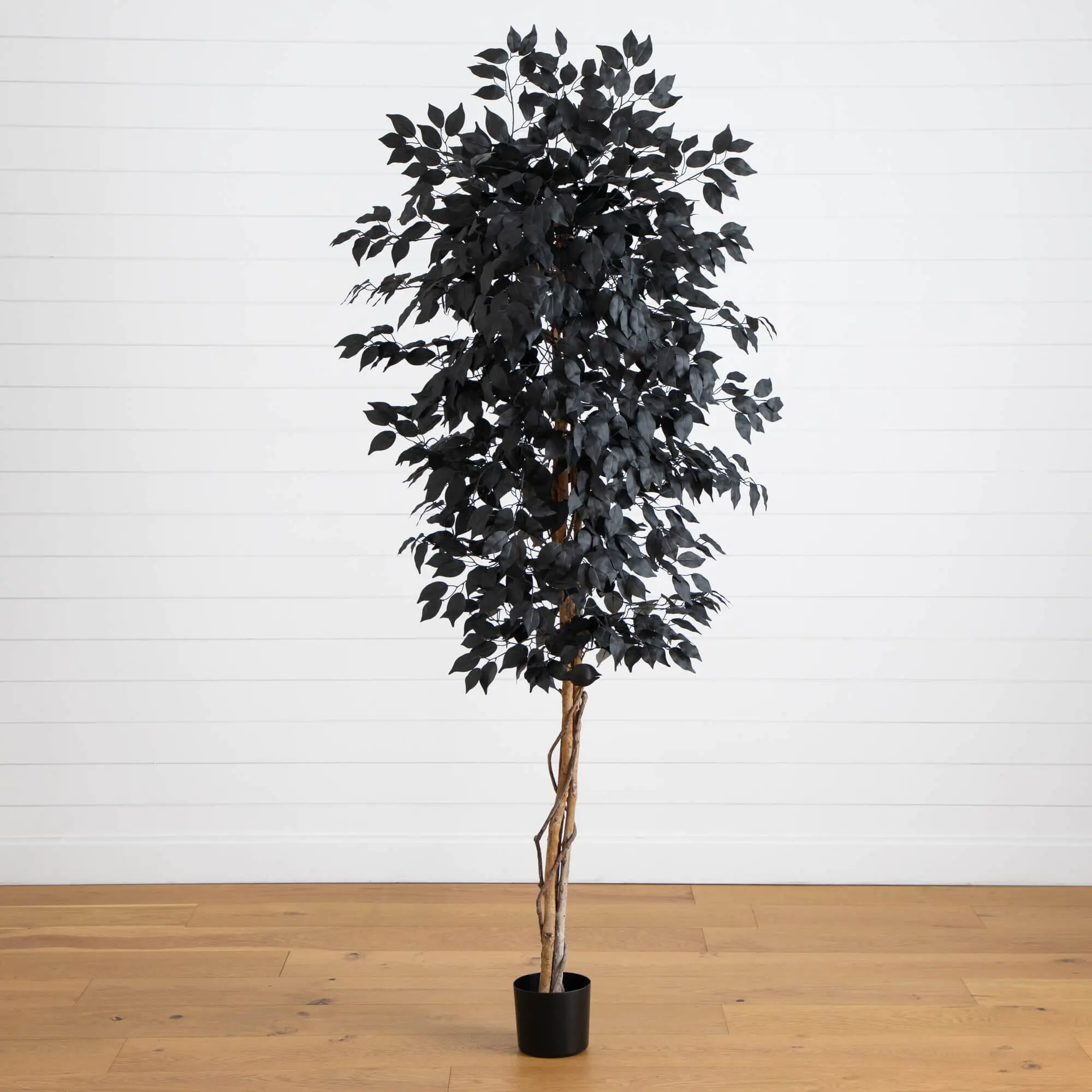 6-ft Adjustable Artificial Black Ficus Tree with Natural Trunk, Decorative Artificial Potted Plant for Halloween Indoor-Outdoor Home Decor Supplies, Nursery