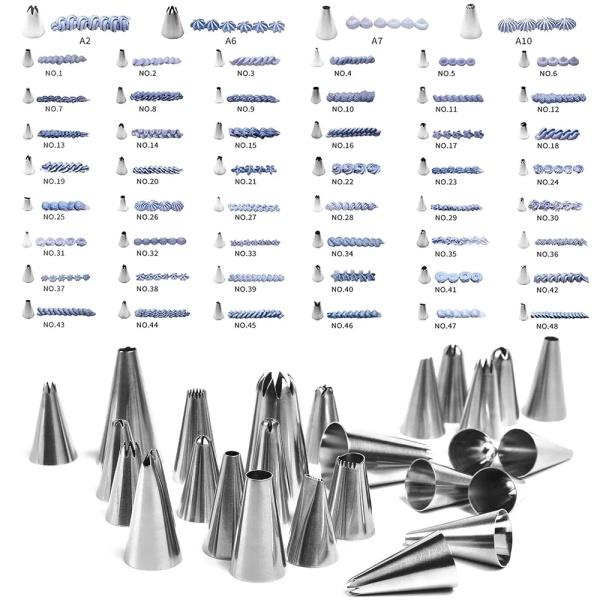 52 Pcs Stainless Steel Piping Tips Set with Storage Case, 2 Cake Nails & Coupler - Icing Tips Kit for Cake Decorating, Cupcakes, Cookies, Baking Tools for Beginners & Pros