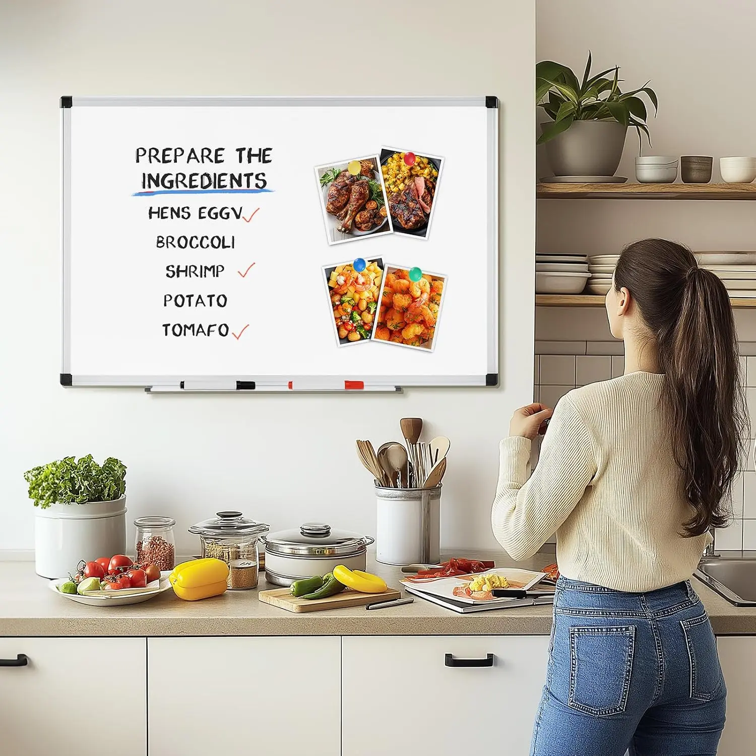 Magnetic Dry Erase White Board Kit – 3 Sizes (48x24 / 32x48 / 30x40 inch) with Markers, Eraser & Magnets for Home, ,Office