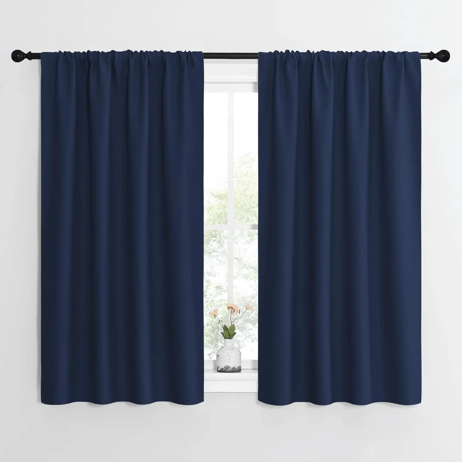 NICETOWN Kitchen Curtains, Short Blackout Curtains & Drapes, Thermal Insulated Blackout Curtain Panels for Kids Room, Play Room (Navy, 42" Wide by 54" Long, 2 PCs)