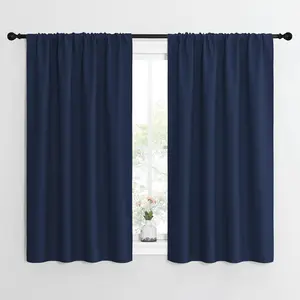 NICETOWN Kitchen Curtains, Short Blackout Curtains & Drapes, Thermal Insulated Blackout Curtain Panels for Kids Room, Play Room (Navy, 42" Wide by 54" Long, 2 PCs)