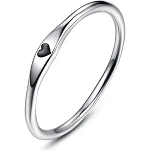 Silver Heart Ring for Women, 1mm Ultra Thin 14K Plated Gold Hypoallergenic Wedding Band with Black/Yellow/Red/Blue/Pink Love, Promise Stack Travel Jewelry Gifts Size 5-10