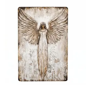 8x12 Inches Vintage Angel Wings Aluminum Sign Rustic Religious Wall Decor for Home Ornaments Metal Timeless Art Design Durable Build Easy to Hang Meaningful Gift Idea