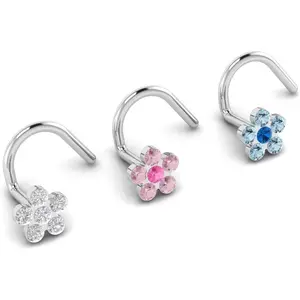 Flower Nose Screw Stud |   20 Gauge 0.8mm Surgical Steel Nose Studs Bone Ring Piercing Bar Pin 4mm Gem
