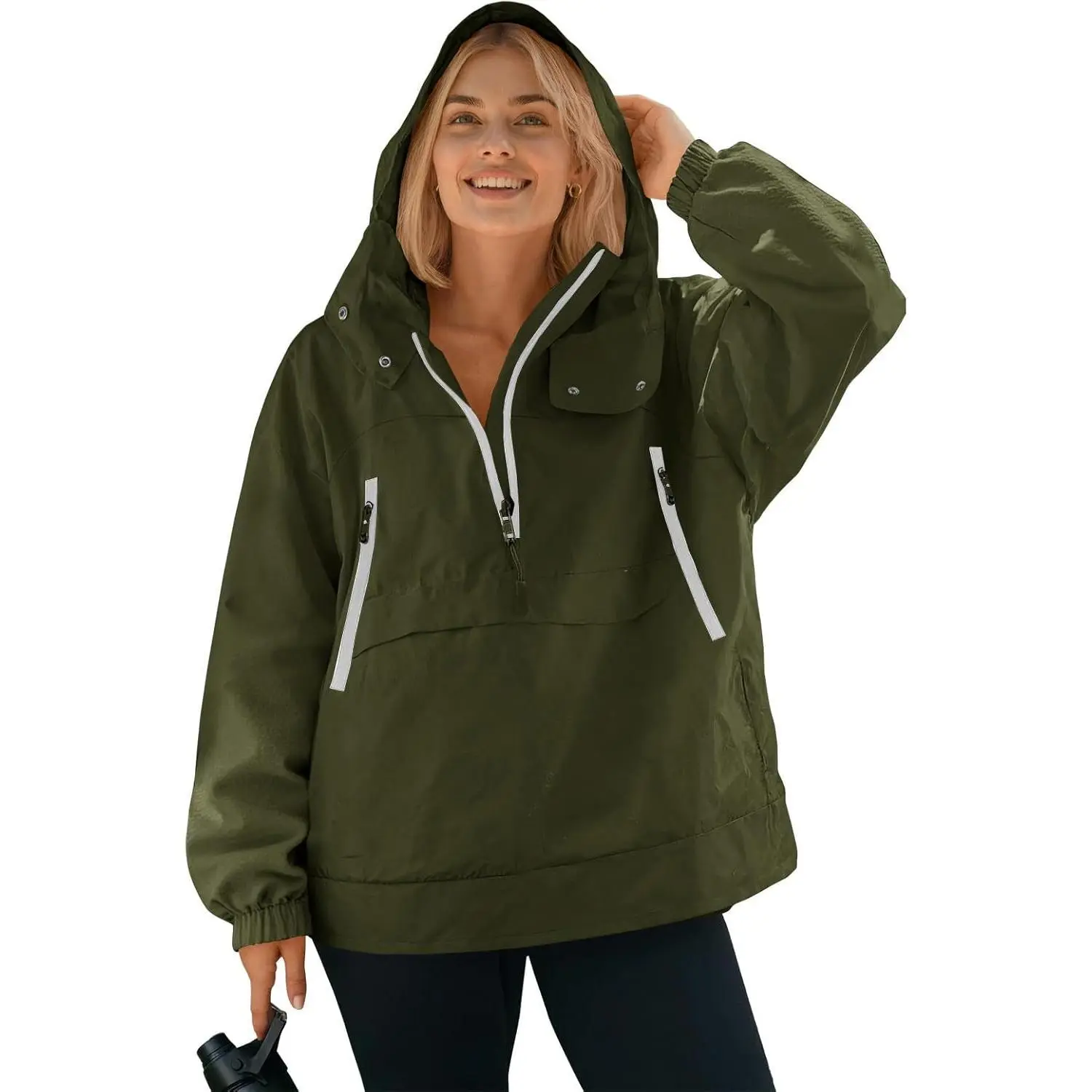 Lannew Womens Waterproof Rain Jackets with Hood Running Cycling Hiking Pullover Lined Rain Coats
