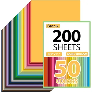 200-Sheets Colored Cardstock for Crafts: 50 Assorted Colors, 8.5" x 11", 65lb/180gsm, Colored Paper for DIY Crafts, Card Making, for cri·cut Cutting, Kids School Supplies