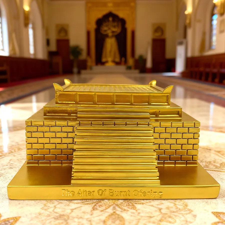 1-Piece Gold Jewish Biblical Temple Replica Look Altar of Burnt Offering Figurine & Miniature, Religious Collectibles, Sacred Indoor Home Decor Focal Piece
