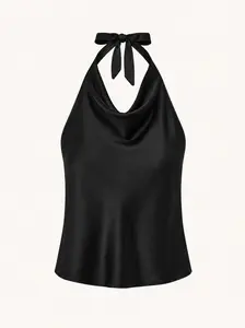 Kenny Satin Halter Top - Open Back - Tie Up Detailing Top