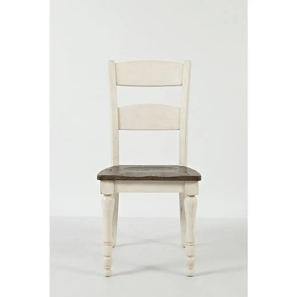 Set of 2 Sturdy Rustic Reclaimed Pine Farmhouse Ladder Back Dining Chairs with Distressed Finish, Worn Edges for Families, Farmhouse Silhouette
