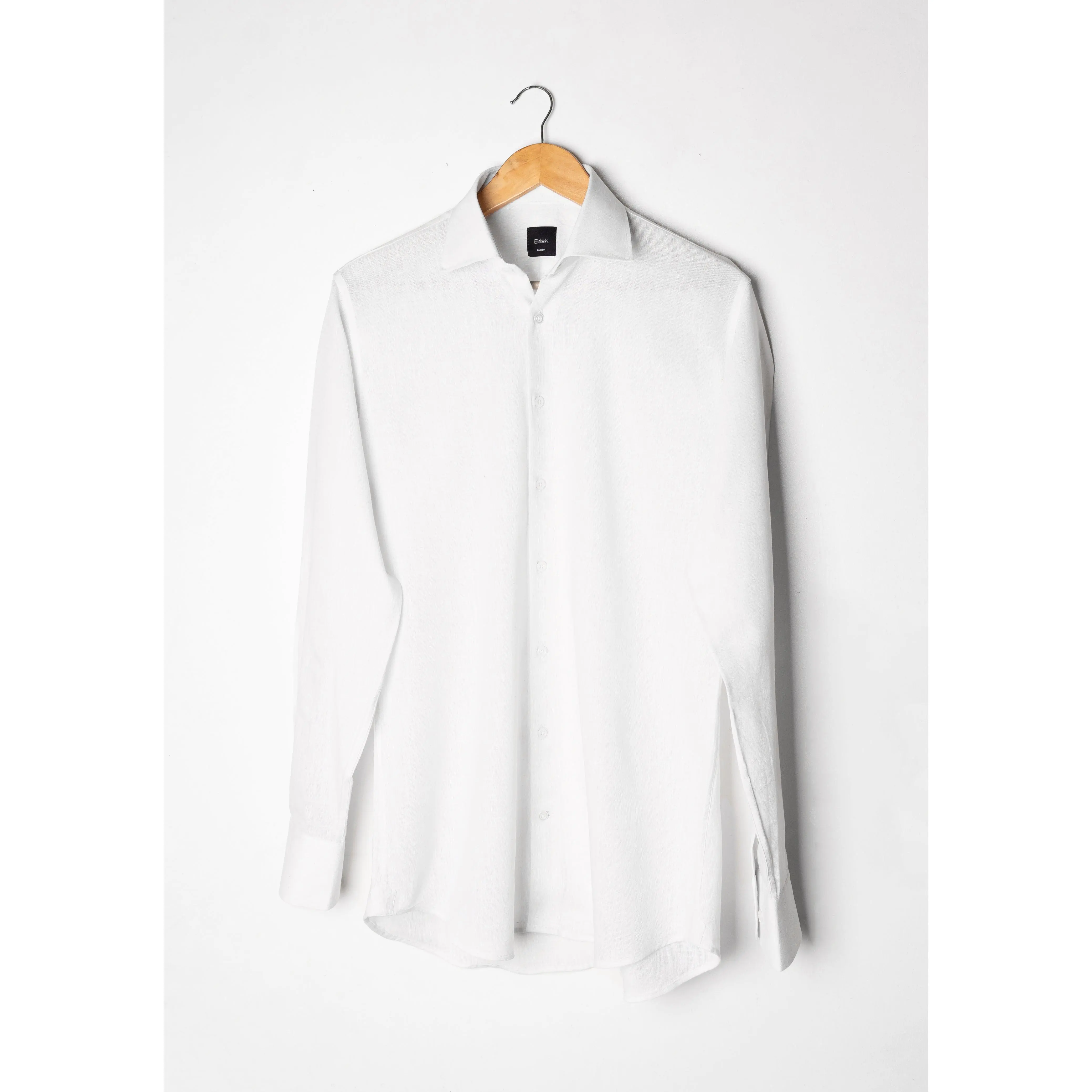 White Cotton-Linen Shirt - Cutaway Classic Collar