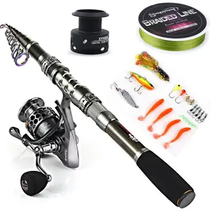 Telescopic Fishing Rod Reel Combos with Carbon Fiber Fishing Pole Spinning Reels and Fishing Accessories