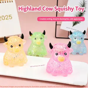 Flash Powder Highland Cow Squishy Set, Colorful Transparent Soft Tpr Stress Relief Toy, Cute Animal Slow Rebound, Perfect for Holidays & Parties